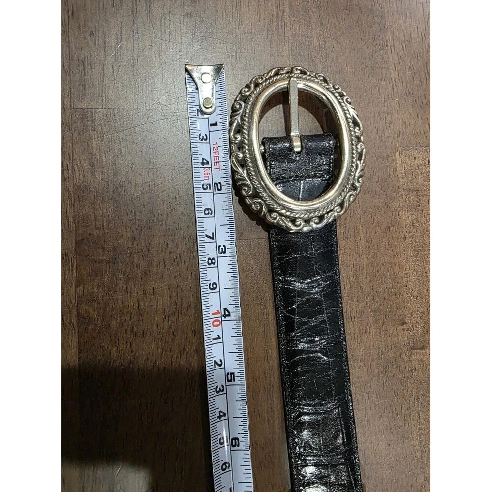 Vintage Brighton Reversible Black Brown Croc Leather Belt Silver Western Size S